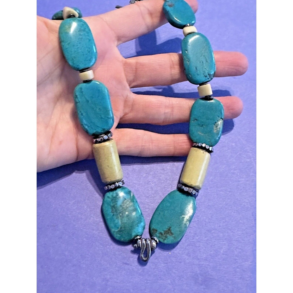 Necklace Turquoise Butterscotch Quartz Sterling Silver 999 Toggle Statement - Picture 4 of 16